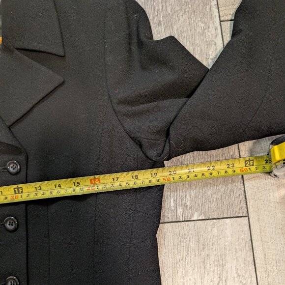 Rare Vintage Kasper Black Double-Breasted Longline Wool Crepe Blazer Size 10 - Picture 11 of 13